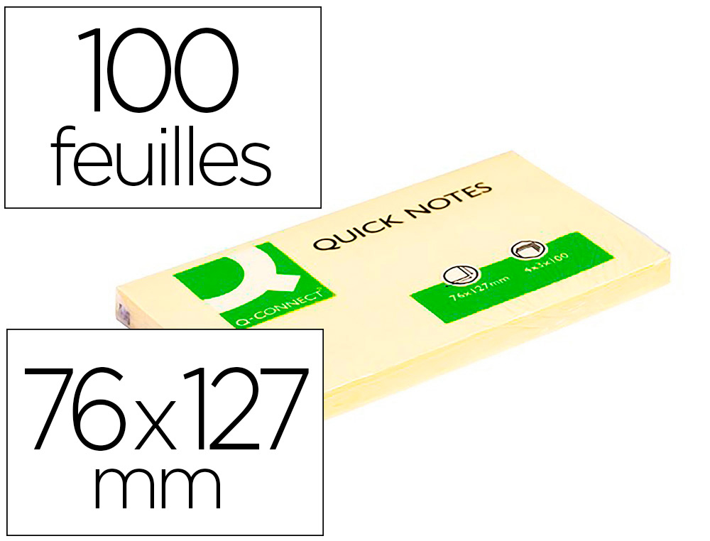 BLOC-NOTES Q-CONNECT QUICK NOTES 76X127MM 1 BLOC 100F REPOSITIONNABLES COLORIS JAUNE